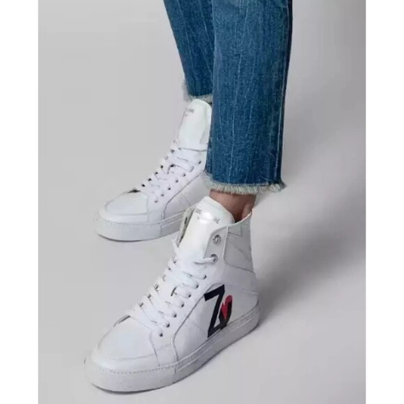 Zadig & Voltaire Sneakers ZV1747 White High Flash Sz 7 EU 37 Platform $399 NWOB - Picture 1 of 8